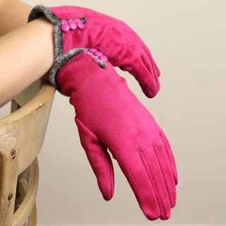 Fuschia Faux Suede Button Detail Gloves by Peace of Mind